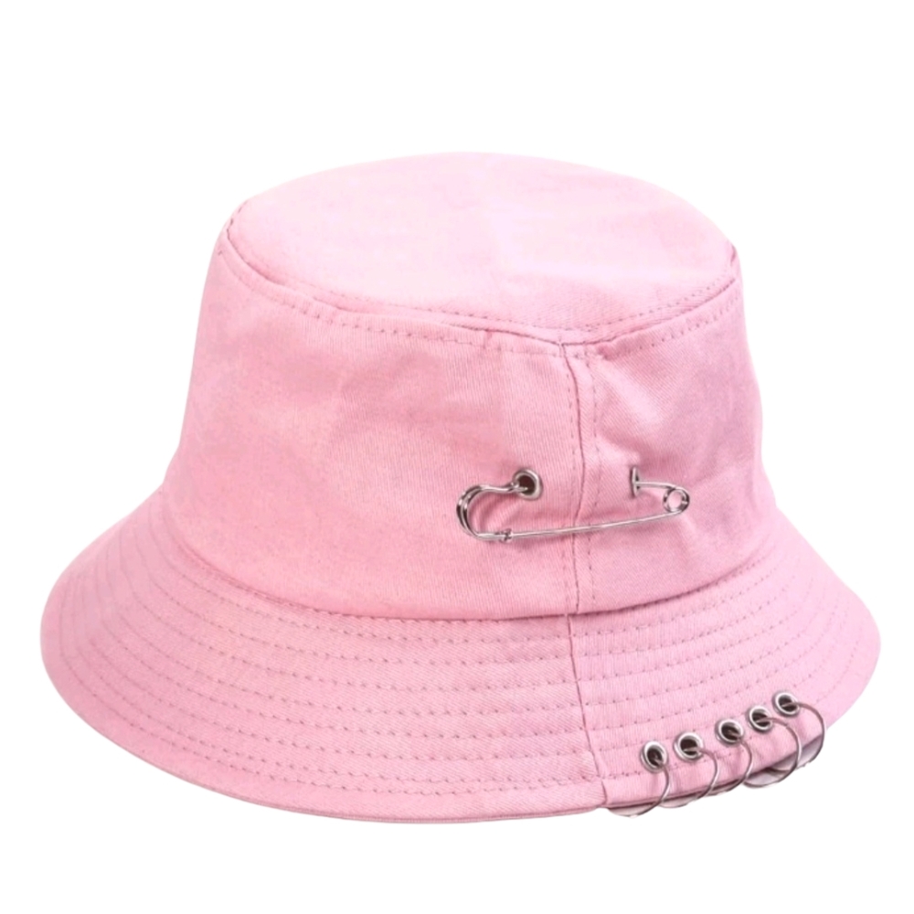 Stylish Pink Bucket Hat with Safety Pin